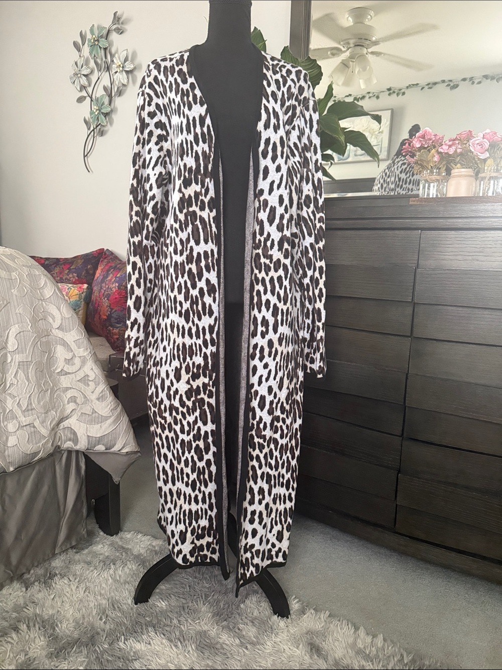 VENUS White and Brown Leopard Print Long Cardigan